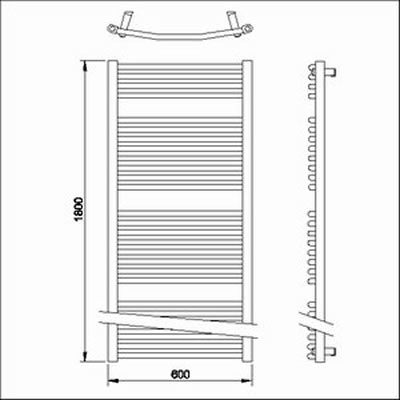 Technical image of Towel Rails Curved heated towel rail (chrome). 600x1800mm. 3730 BTU.