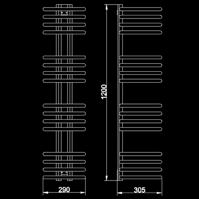 Technical image of HR Pro Series Coil 16 ring heated towel rail (chrome). 300x1200mm. 2150 BTU