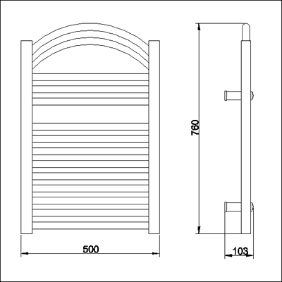 Technical image of Towel Rails Arched heated towel rail (chrome). 500x760mm. 1542 BTU.