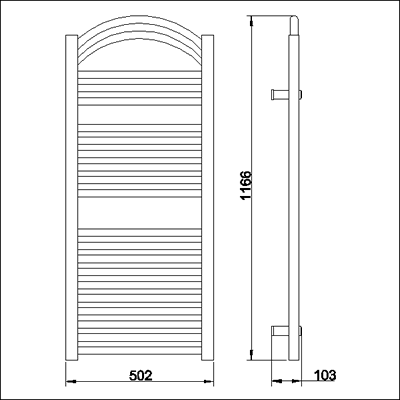 Technical image of Towel Rails Arched heated towel rail (chrome). 500x1160mm. 2327 BTU.