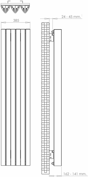 Technical image of Hudson Reed Templar Designer Vertical Radiator. 1800x385 (White).