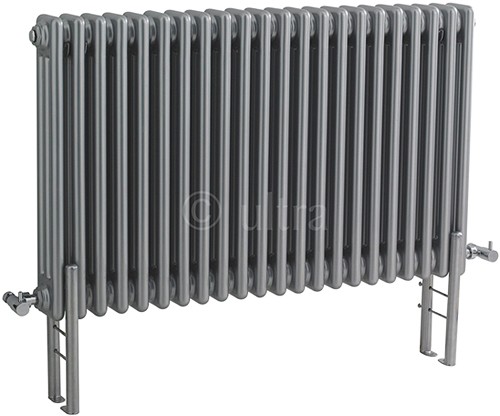 Larger image of Hudson Reed Colosseum Triple Column Radiator With Legs (Silver). 1011x600mm.