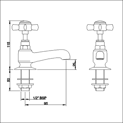 Technical image of Nuie Beaumont Heavy Pattern Basin taps (Pair, Chrome)