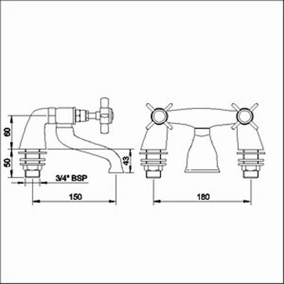 Technical image of Nuie Beaumont Bath filler (Gold, Special Order)