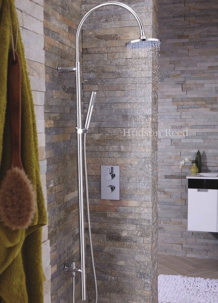 Example image of Hudson Reed Icon Twin Thermostatic Shower Valve With Grand Rigid Riser Kit.