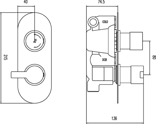 Technical image of Hudson Reed Icon Twin Concealed Thermostatic Shower Valve (Chrome).