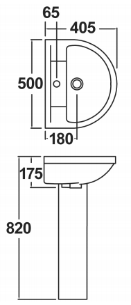 Technical image of Crown Ceramics Ivo Suite With Toilet, Seat, 500mm Basin & Pedestal.