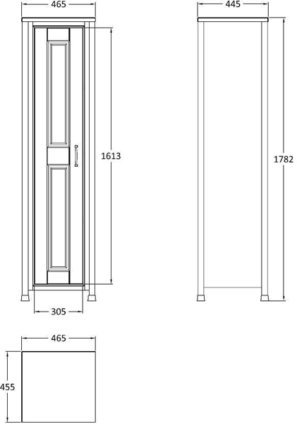 Technical image of Old London Furniture 800mm Vanity, 600mm WC & Tall Unit Pack (Ivory).