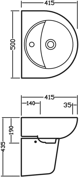 Technical image of Ultra Jardine Wall Mounted Toilet With Seat, Basin & Semi Pedestal.