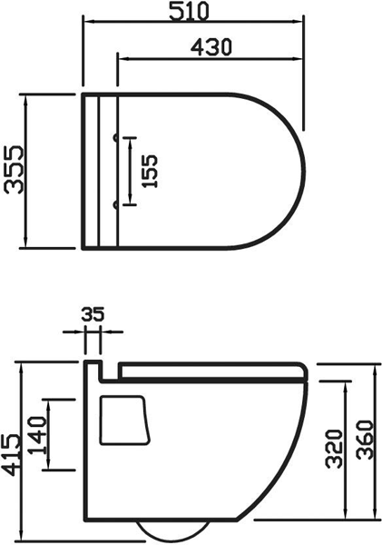 Technical image of Ultra Jardine Wall Mounted Toilet With Seat, Basin & Semi Pedestal.