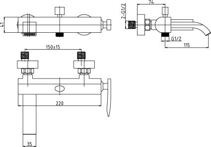 Technical image of Ultra Jarvis Mono Basin & Bath Shower Mixer Tap Set With Shower Kit  (Chrome).