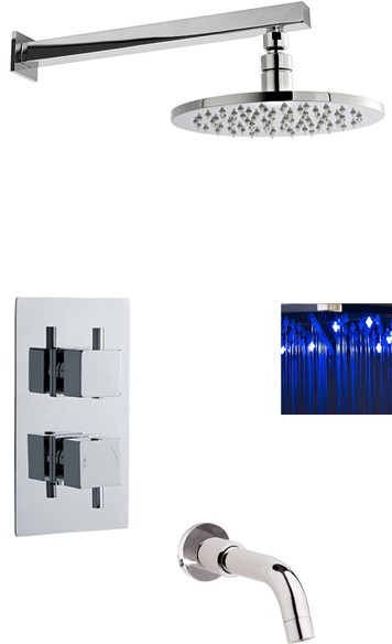 Larger image of Premier Showers Twin Thermostatic Shower Valve, LED Head & Bath Spout.