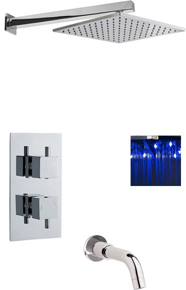 Larger image of Premier Showers Twin Thermostatic Shower Valve, LED Head & Bath Spout.