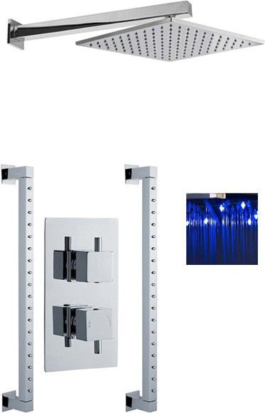 Larger image of Premier Showers Twin Thermostatic Shower Valve With LED Head & Rainbars.