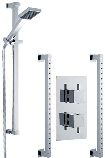 Larger image of Premier Showers Twin Thermostatic Shower Valve With Slide Rail & Rainbars.