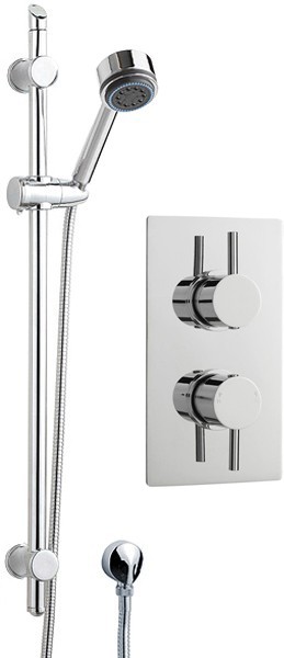 Larger image of Crown Showers Twin Thermostatic Shower Valve, Slide Rail, Hose & Handset.