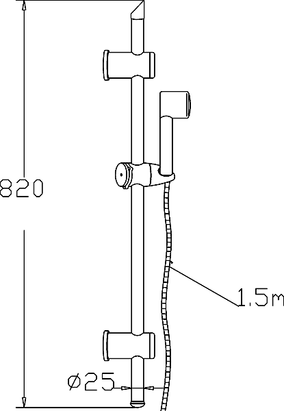 Technical image of Crown Showers Twin Thermostatic Shower Valve, Slide Rail, Hose & Handset.
