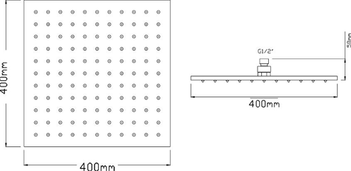 Technical image of Crown Showers Twin Thermostatic Shower Valve, Arm & Square Head 400mm.