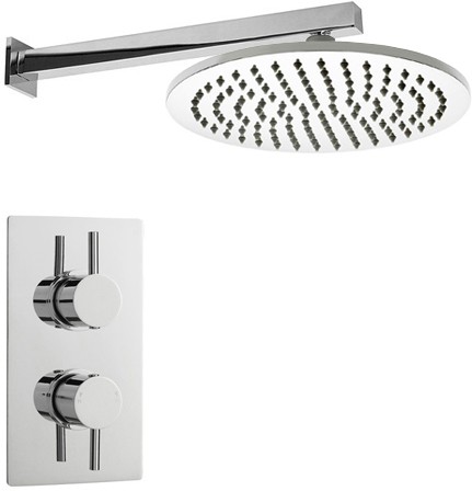 Larger image of Crown Showers Twin Thermostatic Shower Valve, Arm & Round Head 300mm.