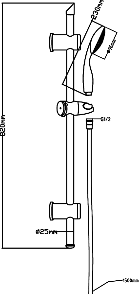 Technical image of Crown Showers Shower Set With Round Handset & Round Head (200mm).