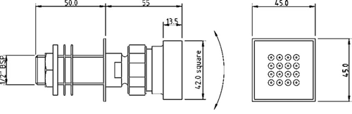 Technical image of Crown Showers Shower Set With Body Jets & Square Head (200x200mm).