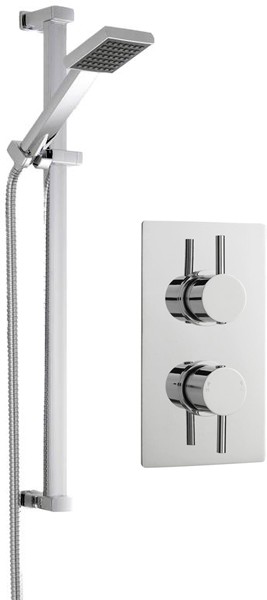 Larger image of Crown Showers Twin Thermostatic Shower Valve, Slide Rail & Square Handset.