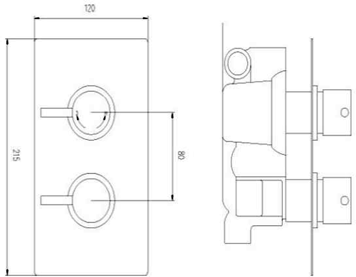 Technical image of Nuie Showers Pioneer Thermostatic Shower Valve With Brass Trim (2 Outlets).