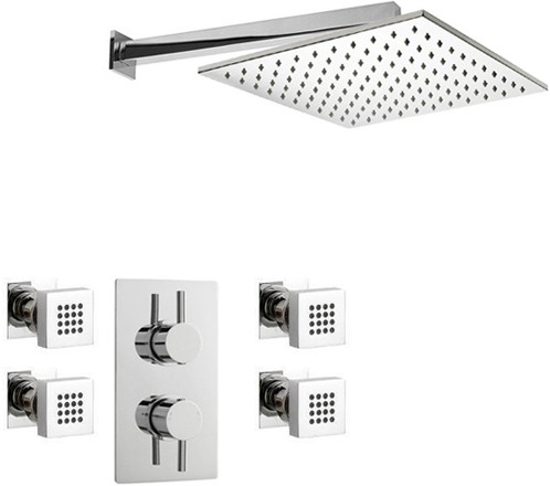 Larger image of Crown Showers Shower Set With Body Jets & Square Head (400x400mm).