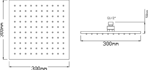 Technical image of Crown Showers Shower Set With Round Handset & Square Head (300x300mm).