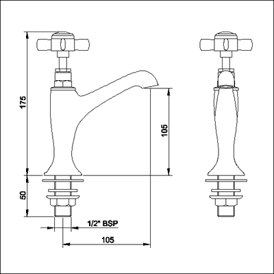 Technical image of Kitchen High neck sink taps (pair)
