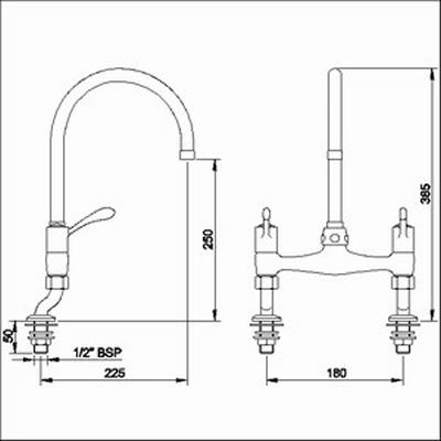 Technical image of Kitchen Dual flow bridge sink mixer