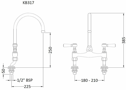 Technical image of Kitchen Bridge Sink Mixer Kitchen Tap (Chrome).