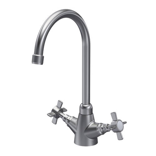 Nuie Traditional Kitchen Sink Mixer Tap (Brushed Nickel, Crosshead Handles).