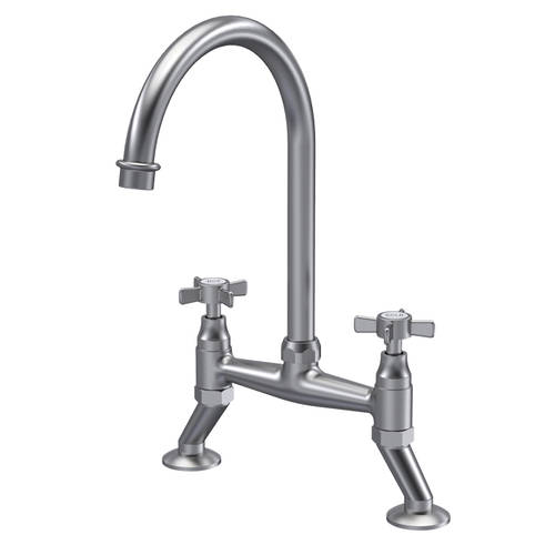 Nuie Traditional Kitchen Bridge Sink Mixer Tap (Brushed Nickel, Crosshead Handles).