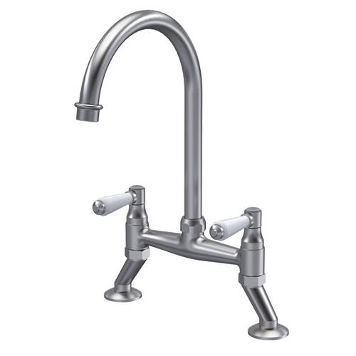 Nuie Traditional Kitchen Bridge Sink Mixer Tap (Brushed Nickel, Lever Handles).