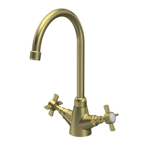 Nuie Traditional Kitchen Sink Mixer Tap (Brushed Brass, Crosshead Handles).