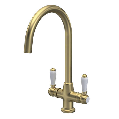 Nuie Traditional Kitchen Sink Mixer Tap (Brushed Brass, Lever Handles).