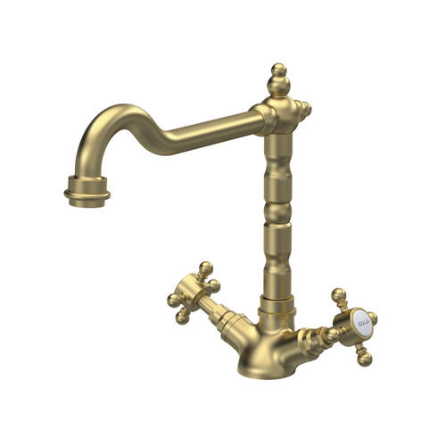 Nuie Traditional Kitchen French Classic Tap (Brushed Brass, Crosshead Handles).