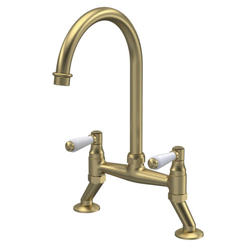 Nuie Traditional Kitchen Bridge Sink Mixer Tap (Brushed Brass, Lever Handles).
