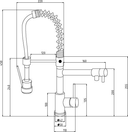 Technical image of Kitchen Professional Pull Out Spray Kitchen Tap (Chrome).