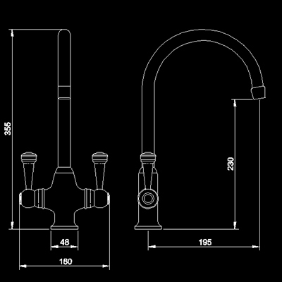 Technical image of Hudson Reed Kitchen Dualflow cruciform sink mixer