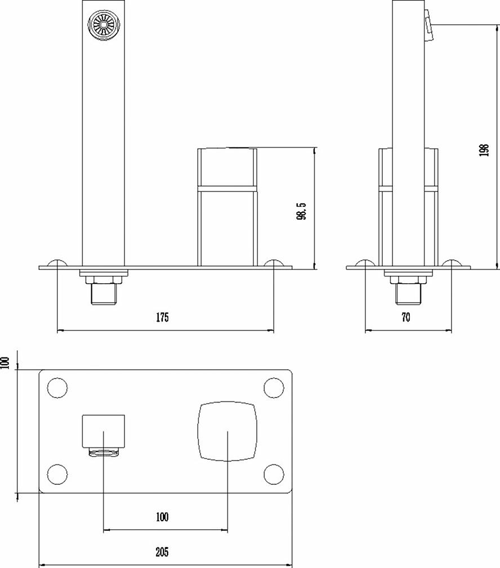 Technical image of Hudson Reed Kia Wall Mounted Bath & Basin Filler Tap Pack (Chrome).