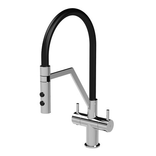 Nuie Ravi Rinser Kitchen Tap With Dual Handles (Chrome).