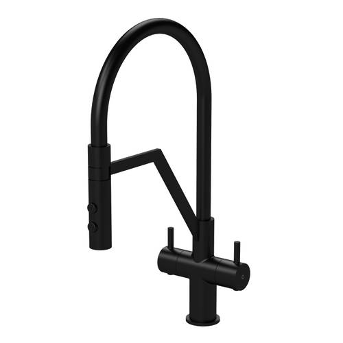 Nuie Black Ravi Rinser Kitchen Tap With Dual Handles (Matt ).