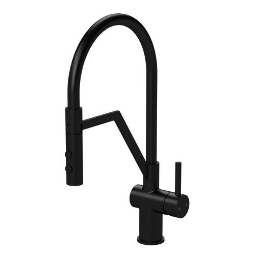 Nuie Black Ravi Rinser Kitchen Tap With Lever Handle (Matt ).