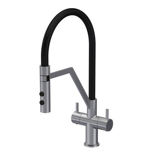 Nuie Ravi Rinser Kitchen Tap With Dual Handles (Brushed Nickel).