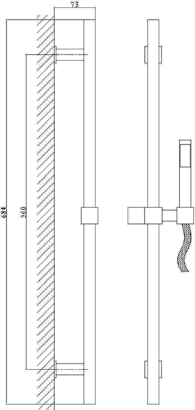 Technical image of Hudson Reed Kristal Triple Thermostatic Shower Valve, Slide Rail & Fixed Head.