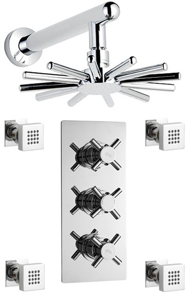 Larger image of Hudson Reed Kristal Triple Thermostatic Shower Valve, Shower Head & Jets.