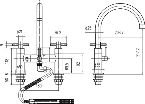 Technical image of Hudson Reed Kristal Basin & Bath Shower Mixer Tap Set (Free Shower Kit).