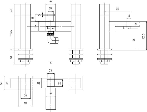 Technical image of Hudson Reed Kubix Basin Mixer & Bath Shower Mixer Tap Set (Free Shower Kit).